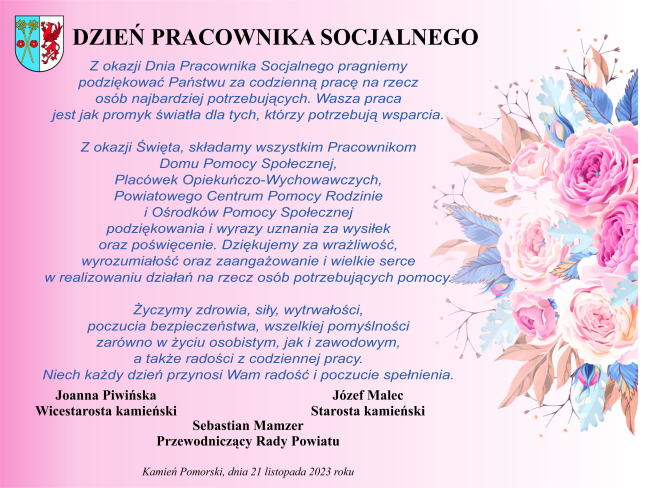 Życzenia z okazji Dnia Pracownika Socjalnego